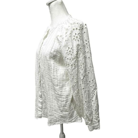 Nicole Miller White   3/4 Sleeve Artelier Embroidered Eyelet Button up Blouse M - Picture 3 of 14
